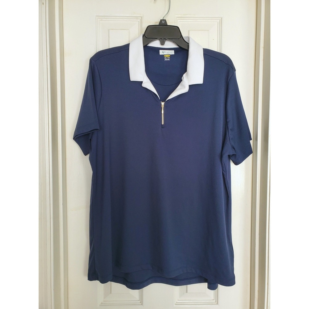 Greg Norman Golf Polo Navy Blue White Collar Play Dry Quarter Zip XXL
